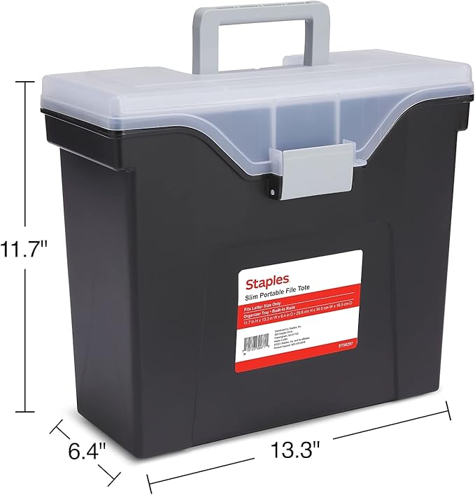 STAPLES Slim Portable File Tote, Letter Size, Black
