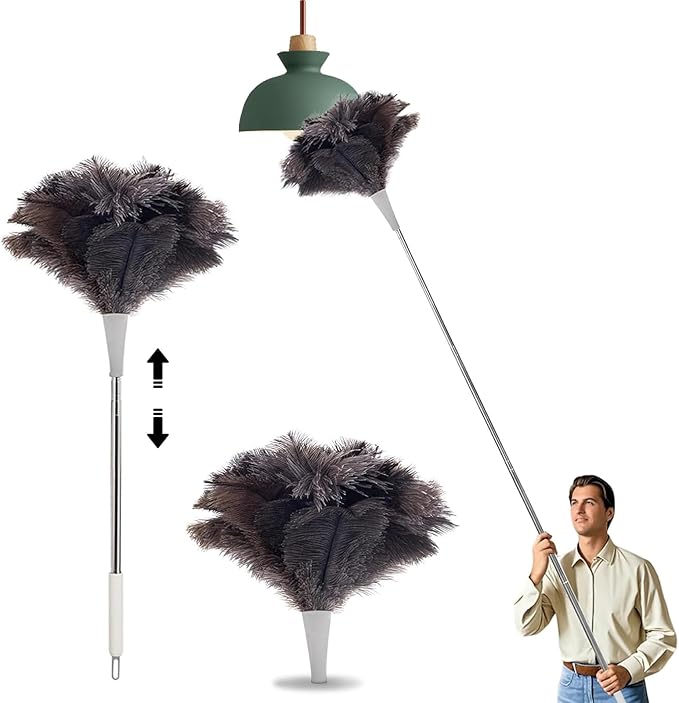 Madrigal 72" Extendable Ostrich Feather Duster for Cleaning with 2 Replacement Heads Washable and Reusable Long Handle Handheld Feather Duster for High Places, Home,Office Cleaning