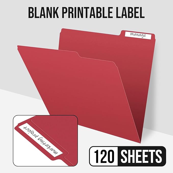 File Folders,IntoJoy 120 Pack Colored File Folder Letter Size, 1/3 Cut Tab Filing Folders for Office School Business File Document Organization,Red