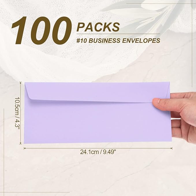 PATIKIL 100 Pack Light Purple #10 Business Envelopes, Colored Self Seal Letter Size Envelopes for Business Mailing Office Checks Invitation, 4-1/8 x 9-1/2 Inches