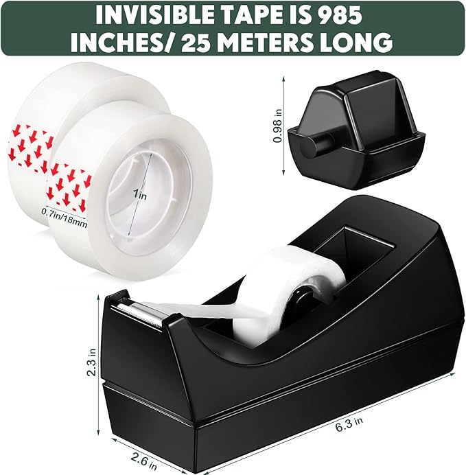 Yahenda 10 Pack Desktop Tape Dispenser Non Skid Base with Transparent Invisible Tape and Replacement Cores for Wrapping Home School Office Supplies