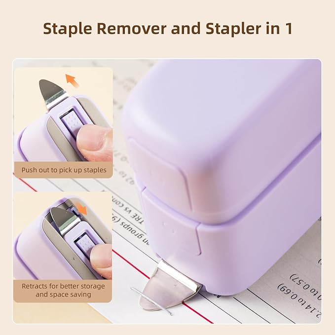 deli Stapler, Desktop Staplers with 830 Staples and Integrated Staple Remover, 40 Sheet Capacity Office Stapler, Purple
