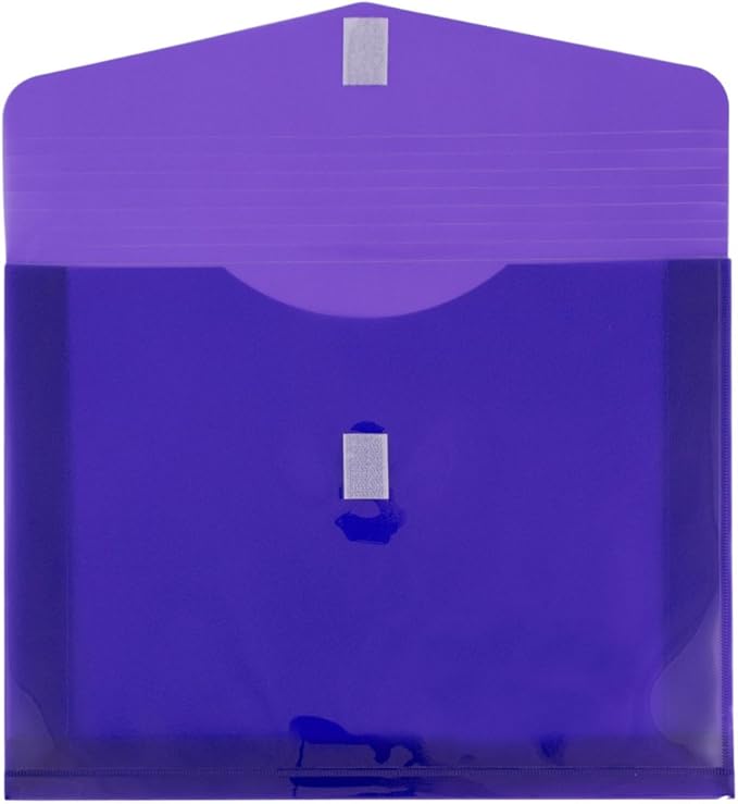JAM PAPER Plastic Expansion Envelopes with Hook & Loop Closure - Letter Booklet - 9 3/4 x 13 with 2 Inch Expansion - Purple - 12/Pack