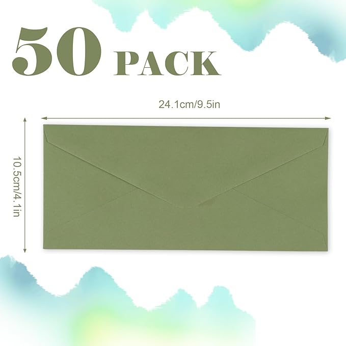 Whaline 50Pcs Business Envelopes Sage Green Mailing Envelopes V-Flap Envelope for Invitations Mailing Letters Checks Sending Card, 4 1/8 x 9 1/2 Inch