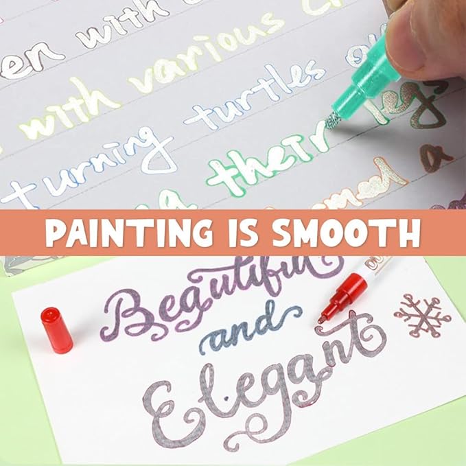 Marker Pen for Highlight, Dual-Line Shimmer Glitter Markers Outline Pen, Highlighter Metallic Paint Markers, Metallic Glitter Pen Set Art DIY Crafts School Supplies for Kids Girls Teens (20 Color)