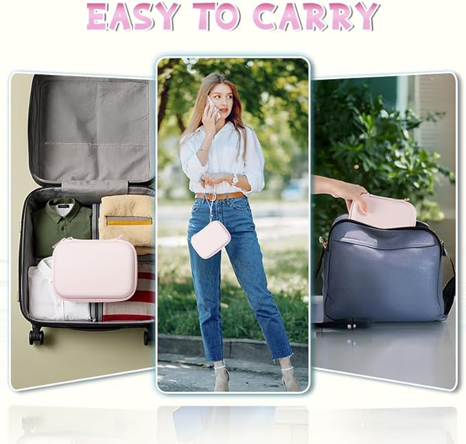 Carrying Case for Print Pods Mini Printer, Portable Mini Thermal Sticker Maker Travel Bag with Mesh Pocket, Bluetooth Label Printer Protective Storage Holder for Printing Paper & Accessories (Pink)