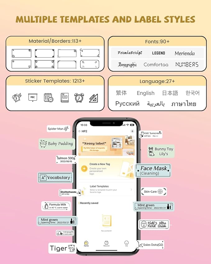 vretti Label Maker Machine with Tape, Easy to use, Mini Label Maker for Home and Office, Support Various Sizes, Clearly Prints for Organizing Office, Home, Kitchen, School (Pink)