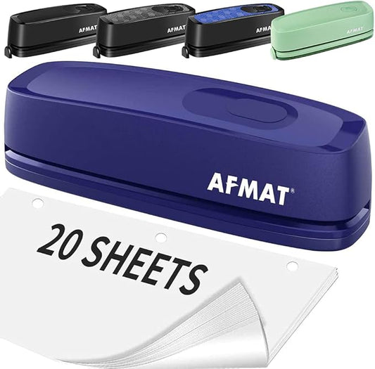 AFMAT HP07 Electric 3 Hole Punch, 3 Hole Puncher Heavy Duty, 20-Sheet Punch Capacity, AC or Battery Operated, Effortless Punching, Long Lasting Paper Puncher for Office, School, Studio, Blue