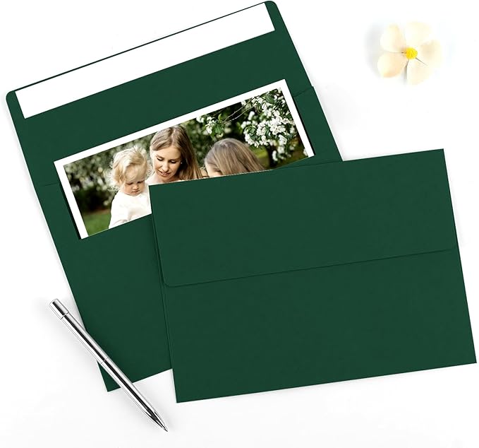 50 Pack 4x6 Printable Envelopes - Self Seal A4 Green Envelopes for Invitations, Baby Showers, Birthdays, Weddings, Postcards & Mailing