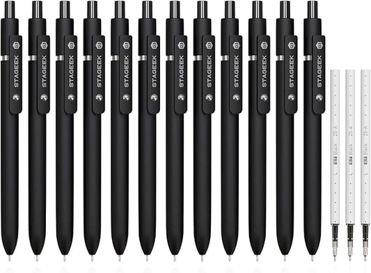 Black Gel Pens, 12Pcs Fine Point Smooth Writing Pens with 3 Extra Refills, Quick Dry Black Ink Pens for Journaling, Office, Note Taking, School Supplies, Nurse Aesthetic(Black)