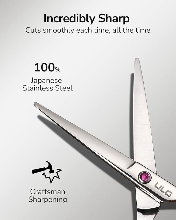 Hair Cutting Scissors, ULG Professional Hair Scissors 6.5 inch Right-Hand Razor Edge Barber Shears Salon Hair Cutting Shears Made of Japanese Stainless Steel, Hand Sharpened Pink