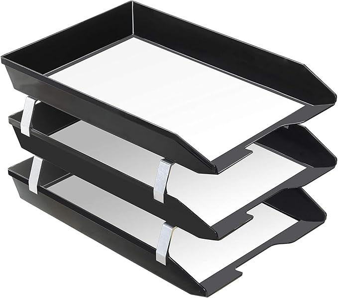 Acrimet Facility 3 Tier Letter Tray, Front Load, Letter Size/A4, Desktop File Organizer, Plastic (Black Color)