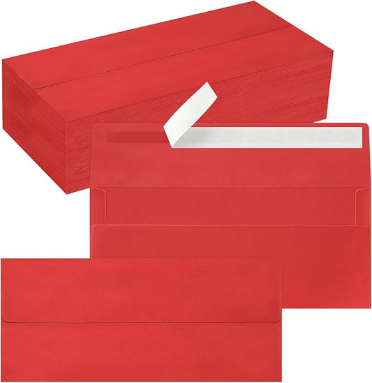 100 Pack #10 Business Envelopes, Self Seal Standard Christmas Red Envelopes for Secure Business & Legal Mailing, Office, Checks, Letter, Invoices, 4 1/8 x 9 1/2 Inches