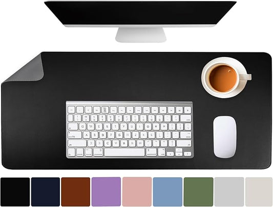 Large Mouse Pad 23.6"x13.8" Black Desk Mat for Desktop Computer Desk Pads on Top of Desks Non-Slip PU Leather Cute Office Desk Accessories Supplies Laptop Cover Mats for Keyboard and Mouse