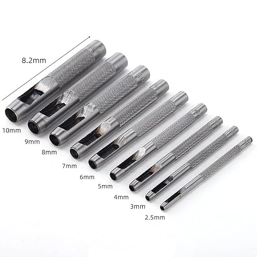 Leathe Punch Set Heavy Duty Round Hole Punch Set Leather Hole Tool,for Leather, Canvas (Silver, 9-pcs)