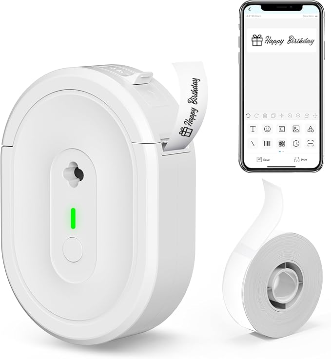 Label Maker Machine with Tape, Portable Bluetooth Label Printer, Wireless Mini Thermal Sticker Printer with Multiple Templates for Home, Kitchen, School Office, Small Business, White
