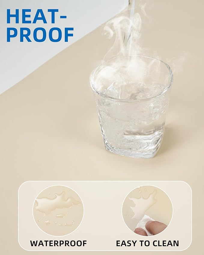 AFIING Leather Desk Pad Protector, Mouse Pad, Office Desk Mat, Non-Slip PU Leather Desk Blotter, Large Desk Mat, Waterproof Keyboard Mat for Office/Home/Decor (Beige, 55" x 17")