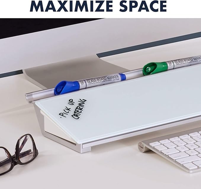 Quartet Glass Dry Erase White Board, Desktop Computer Pad for Notetaking, 18" x 6" Whiteboard, Clean Erase Surface with Storage, 1 Dry Erase Marker, White Surface (GDP186)