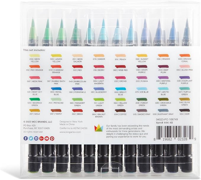 KINGART Pro Brush Pens, 48 Colors for Real Watercolor Painting with Flexible Nylon Brush Tips, Paint Markers for Coloring, Calligraphy and Drawing for Artists and Beginner Painters