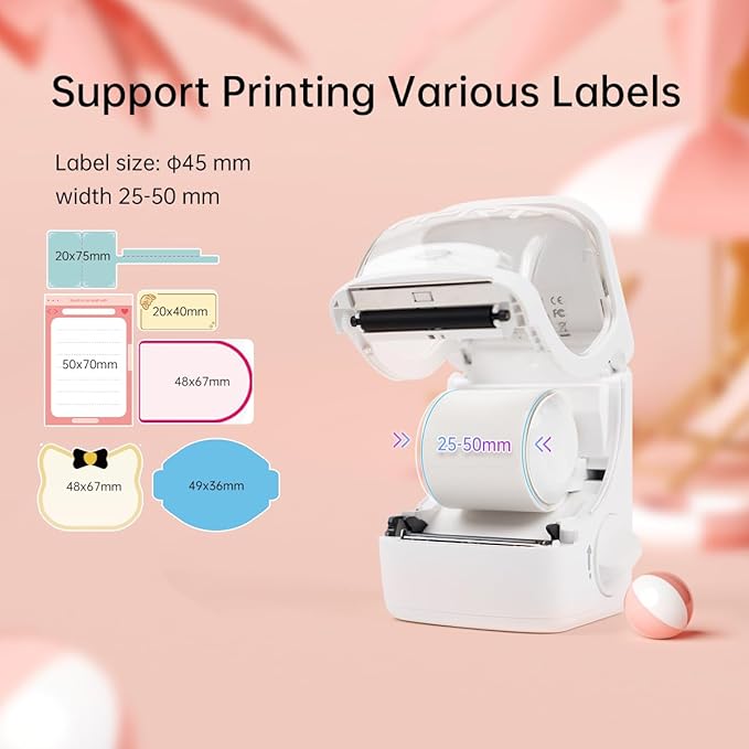 NEW1 Label Printer 2 Inch Portable Inkless Bluetooth Label Maker for Small Business, Home, School, Sticker Printer for Address, Logo, Barcode, Clothing, with Automatic Label Recognition（White）