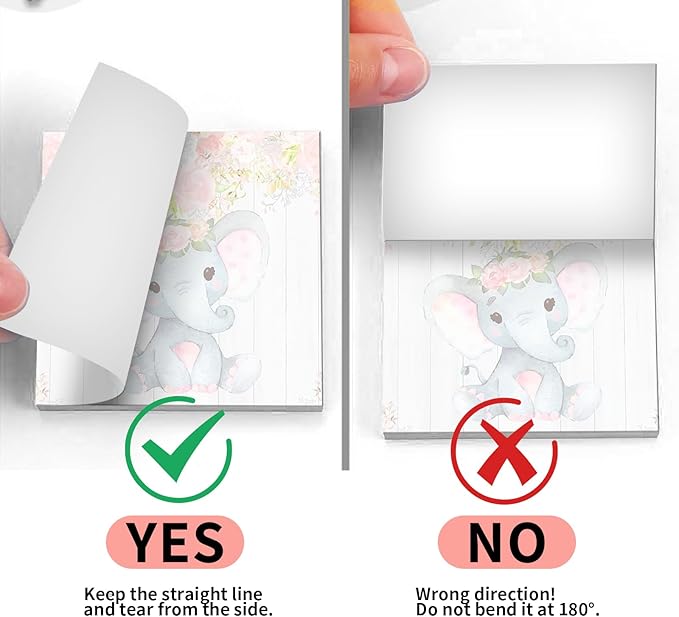 2 Pack Sticky Notes 3x3 Inches, Bright Cute Strong Sticking Power, Easy to Post for Home, Office, 80sheets/Pads, Floral Elephant