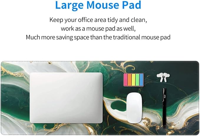 Desk Pad,Office Desk Mat 31.5"×11.8" Large Gaming Mouse Pad,Durable Extended Computer Mouse Pad,Waterproof Thick Big Mouse Pads with Non-Slip Rubber Base Office Home Green White Marble