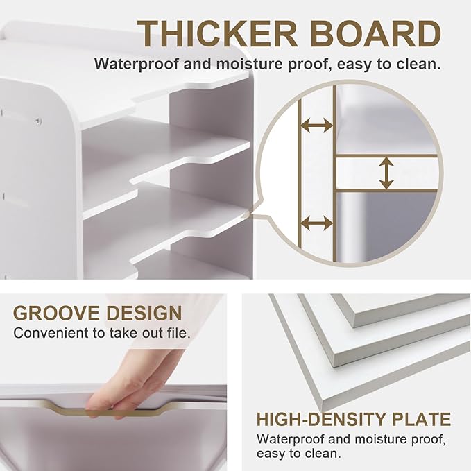 SONGWAY Paper Storage Organizer for Desk - 7 Tier Paper Sorter Organizer, Letter Mail Tray, File Folder Holder Rack, White Desk File Organizer for Home Office