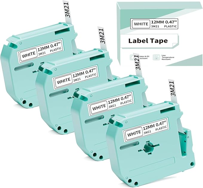 M950 Label Maker Refills M-K231 Replace for Brother P Touch M Tape M-K231S M231 MK231 12mm 0.47 Inch for Brother PTouch PT-M95 PT-65 PT-80 PT-70 PT-45 PT-90 Label Makers, Black on White, 4 Pack