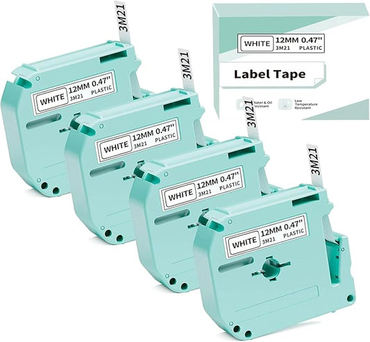 M950 Label Maker Refills M-K231 Replace for Brother P Touch M Tape M-K231S M231 MK231 12mm 0.47 Inch for Brother PTouch PT-M95 PT-65 PT-80 PT-70 PT-45 PT-90 Label Makers, Black on White, 4 Pack