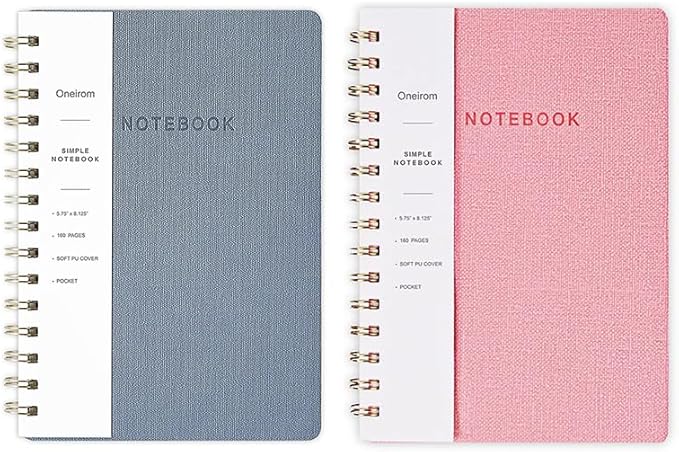 Spiral Notebook -A5 College Ruled Journal with Inner Pockets and 160 Pages,PU Leather Cover Business Journal, Twin-Wire Binding Notebook Perfect for Office & Home School Supplies - ReefBlue/NavyBlue