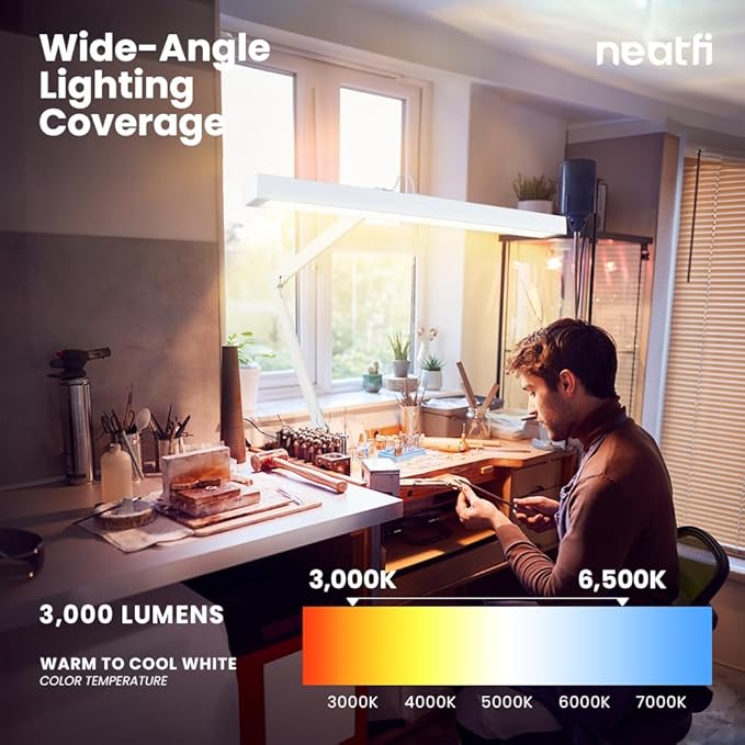 Neatfi 3,000 Lumens Ultra LED Desk Lamp with Clamp, 30W Dimmable Monitor Light, 5 Brightness Levels & 5 Light Modes (White, 28 Inches with Metal Arm)