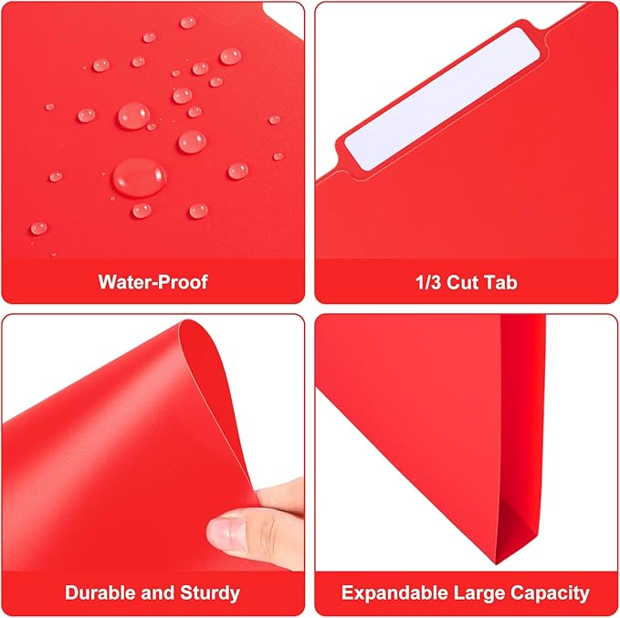 48 Pack Colored Plastic File Folders with Tabs and Sticky Labels Sturdy 1/3 Cut Tab Manila File Folders Letter Size 8. 5 x 11 Inch for Office Home Supplies Organizer Documents(Rose Red)