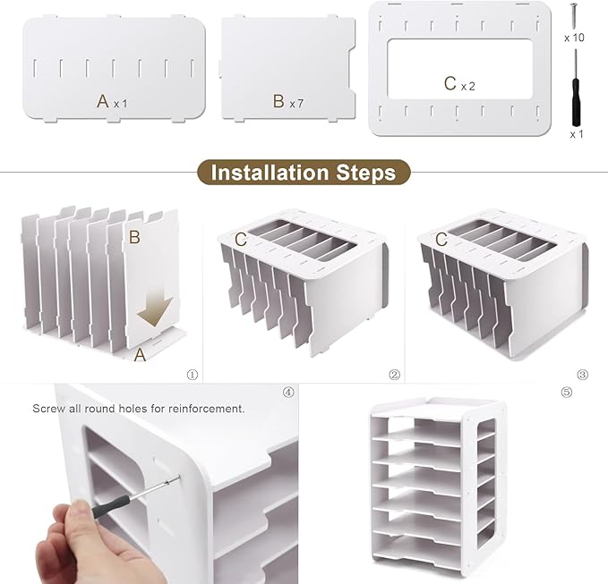 SONGWAY Paper Storage Organizer for Desk - 7 Tier Paper Sorter Organizer, Letter Mail Tray, File Folder Holder Rack, White Desk File Organizer for Home Office