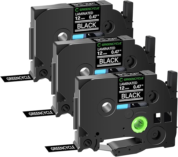GREENCYCLE 3 Pack Label Maker Black Tape Compatible for Brother P-Touch TZe-335 Label Tape TZe335 TZ-335 TZe TZ 12mm 0.47 Laminated White on Black for Ptouch PT-D210 D220 H100 H110 D400 D600