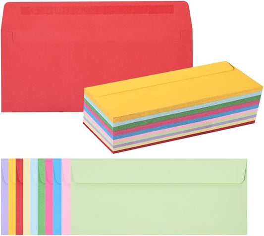 50 Pack #10 Business Envelopes, Self Seal Standard Envelopes for Office Checks, Business Letter Mailing, Invoices, Invitations, 4 1/8 x 9 1/2 Inches (Ten Colors, 4.13 x 9.49)