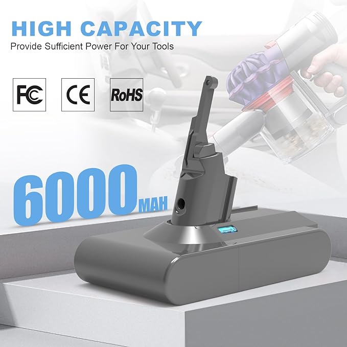 BECDXPal 21.6V 6000mAh V8 Battery Replacement for Dyson V8 Compatible with SV10 V8 Animal/Motorhead/Absolute/Carbon Fiber/Fluffy Vacuum Cleaners