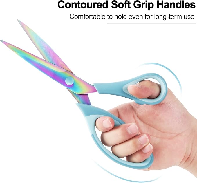 Scissors All Purpose, Sharp Titanium Blades Shears, Rubber Comfort Grip Handle, Multipurpose scissors 3 pack, Great for Office, Fabric, Craft, Sewing, Arts, School and Home Supplies, Blue