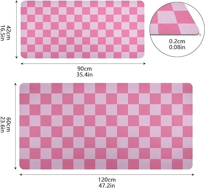 Mouse Pad Desk Mat Leather Desk Pad Large Gaming Desk Cover Protector Mat for Keyboard Computer Laptop Office Waterproof 47.2 x 23.6 Inch Checkered Pink