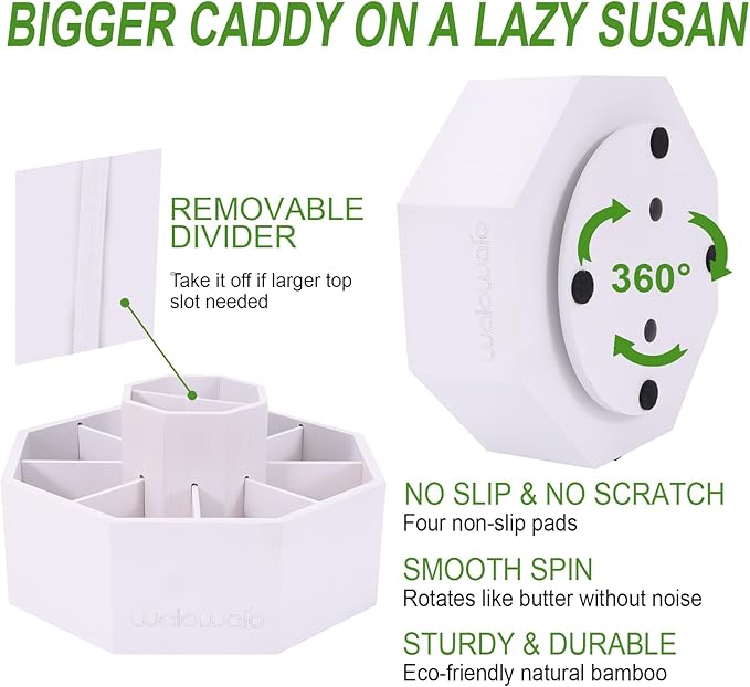 walowalo Bamboo Rotating Art Supply Organizer Holds 800+ Pencils Spinning Crayon Marker Pen Holder for Desk Brush Storage for Office School Classroom Organization Stationary White (Larger Version)