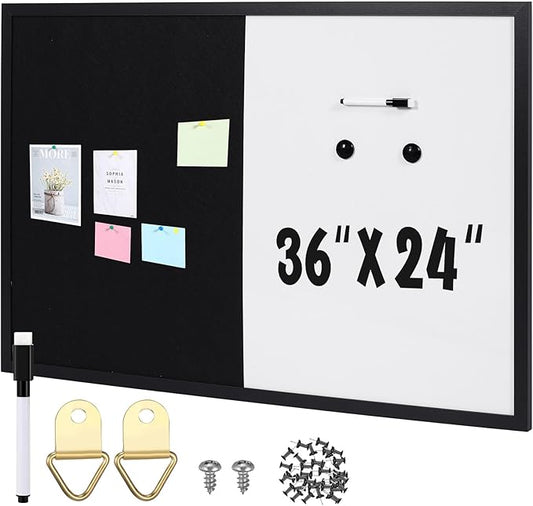 Ireer Framed Bulletin Board 36 x 24 Inches Magnetic Cork and Whiteboard Combo Dry Erase and Cork Board Combo for Wall Mounted Presentation Supplies Home Office School