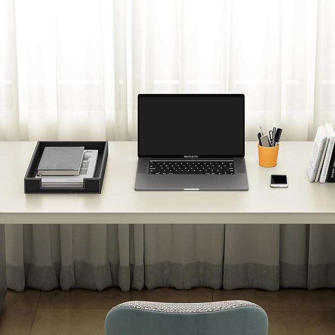 Leather Desk Organizer Tray, Stackable Leather Tray, Desk Organizers and Accessories, Magazine File Holder for Office Supplie(Black)