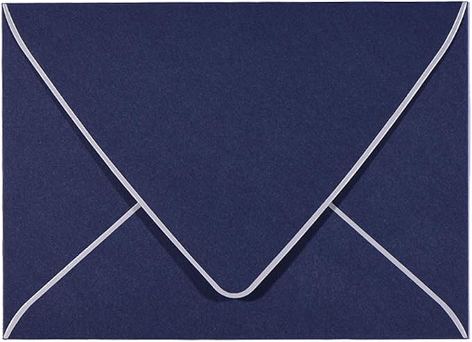 A7 Navy Envelopes With Silver Border, Invitation 5 x 7 Envelopes - 50 Pack For 5x7 Cards| Self Seal| Perfect for Weddings, Invitations, Photos, Baby Shower| 5.25 x 7.25inch (Nbole Blue-Silver Border)