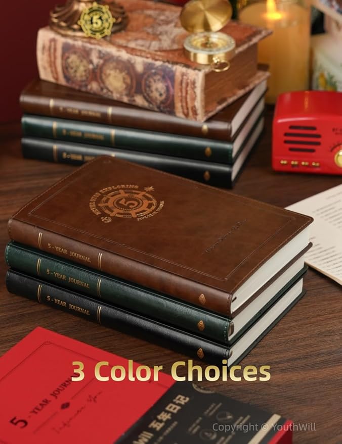 YouthWill Five Year Journal, 5-year Memory Notebook, Daily Journal, Undated Diary, One Line a Day, Soft Cover, Medium, 85gsm paper (Copper Brown)