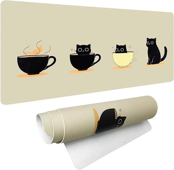Bloss Leather Mouse Pad,Beige Anime Large Desk Pad,Cute Kawaii Cartoon Cat Desk Mats for Keyboard and Mouse,Waterproof Computer Laptop Desks Protector Mat for Office/Home/Women Gift,31.5" x 15.7"