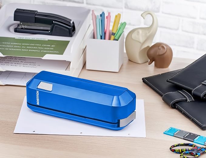 Bostitch Office Electric 3-Hole Punch, Dual Paper Loading, Heavy Duty, Jam-Free 20 Sheet Capacity, AC Adapter or Battery Powered, Space Saving, Blue, (EHP20-BLUE)