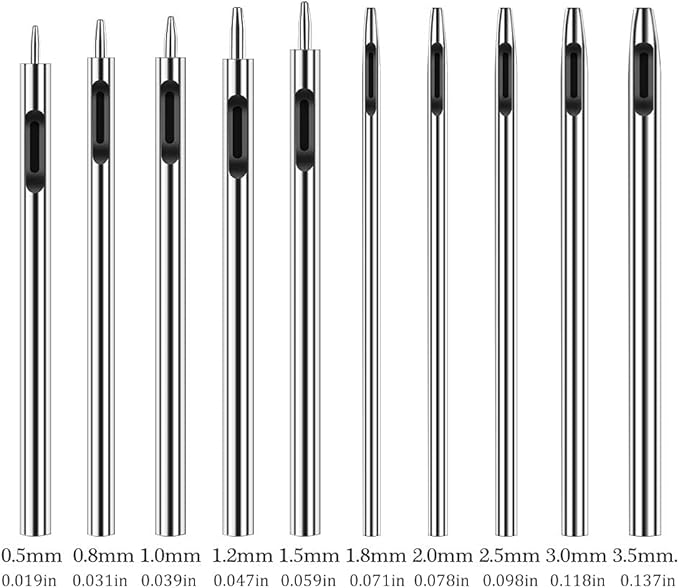 10 Pcs Leather Hole Punch Cutter 0.5mm-3.5mm Hollow Punch Set for Leather Crafting Round Hollow Tools for Watch Bands Belts Canvas Paper Rubber Soft Material Working