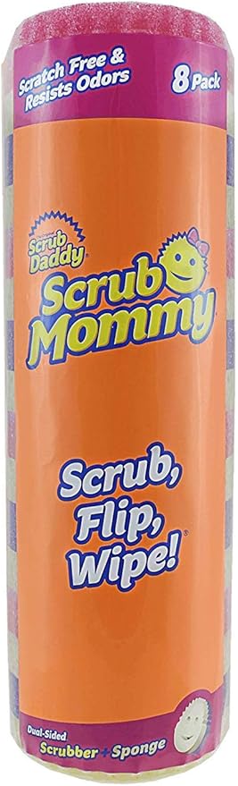 Scrub Daddy, Scrub Mommy - Dual Sided Sponge & Scrubber, Soft in Warm Water, Firm in Cold, FlexTexture, Deep Cleaning, Dishwasher Safe, Multipurpose, Scratch Free, Odor Resistant, Ergonomic, 8ct roll
