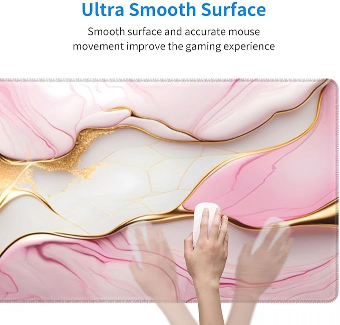 Desk Pad,Office Desk Mat 31.5"×11.8" Large Gaming Mouse Pad,Durable Extended Computer Mouse Pad,Waterproof Thick Big Mouse Pads with Non-Slip Rubber Base Office Home Pink Gold Marble