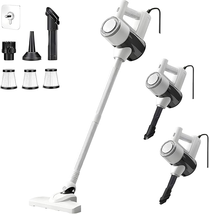 POMBEU Corded Stick Vacuum Cleaner， Hardwood Floor Vacuum, 600W Powerful Hard Floor Vacuum Cleaners， Powerful Upright Corded Vacuum Cleaner Suitable for Hair, Pet Hair, Wood Floors， Tile Floors Dorm