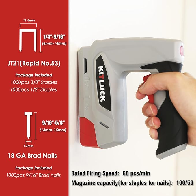 KITLUCK Electric Staple Gun, 2-in-1 Cordless Brad Nailer, 4V Electric Stapler Kit with 2000 Staples and 1000 Nails, USB Charger, 2000mAh Li-ion Battery for Home Use, Wood, Fabric, Upholstery, DIY